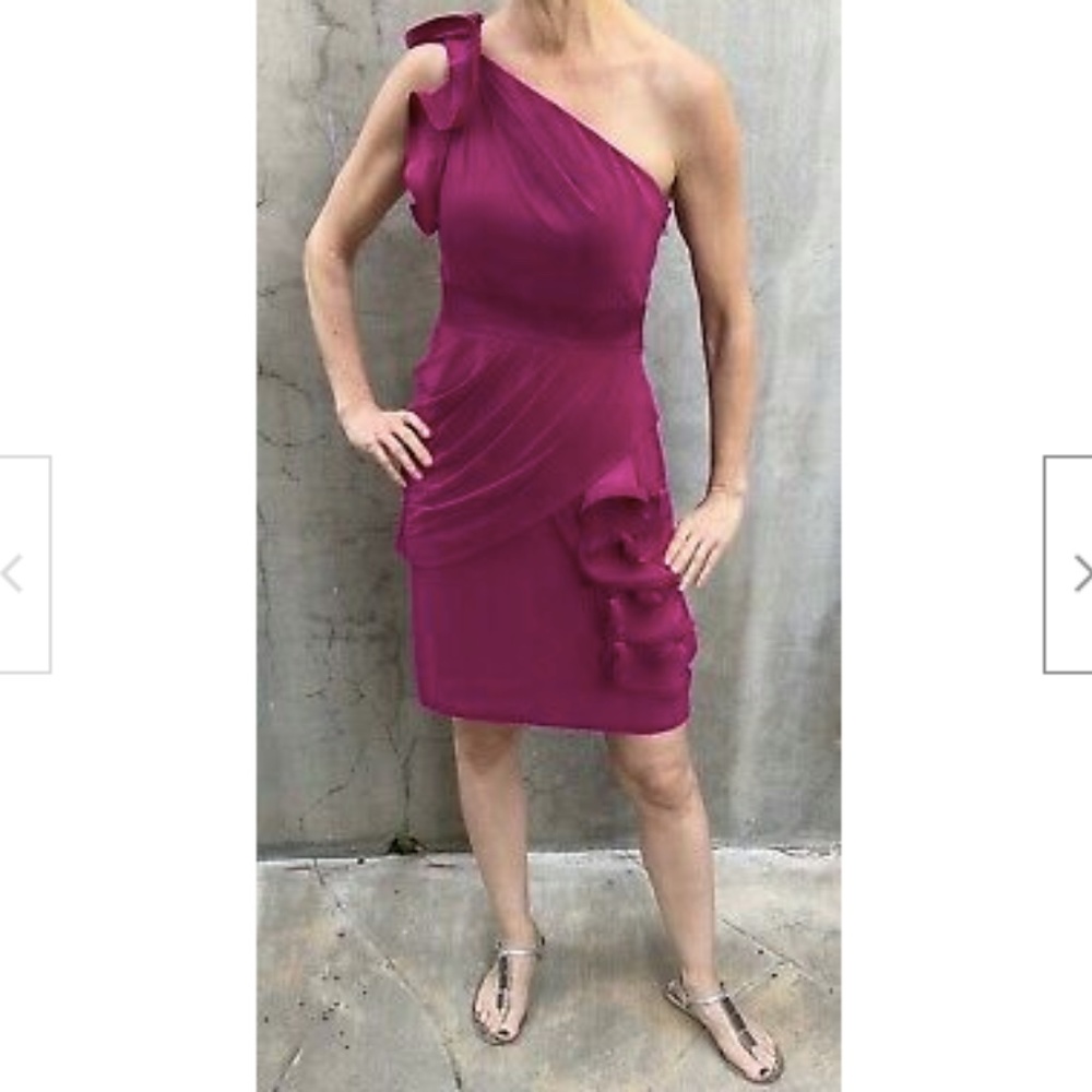 Phoebe Couture one shoulder fuchsia pink dress 6 S